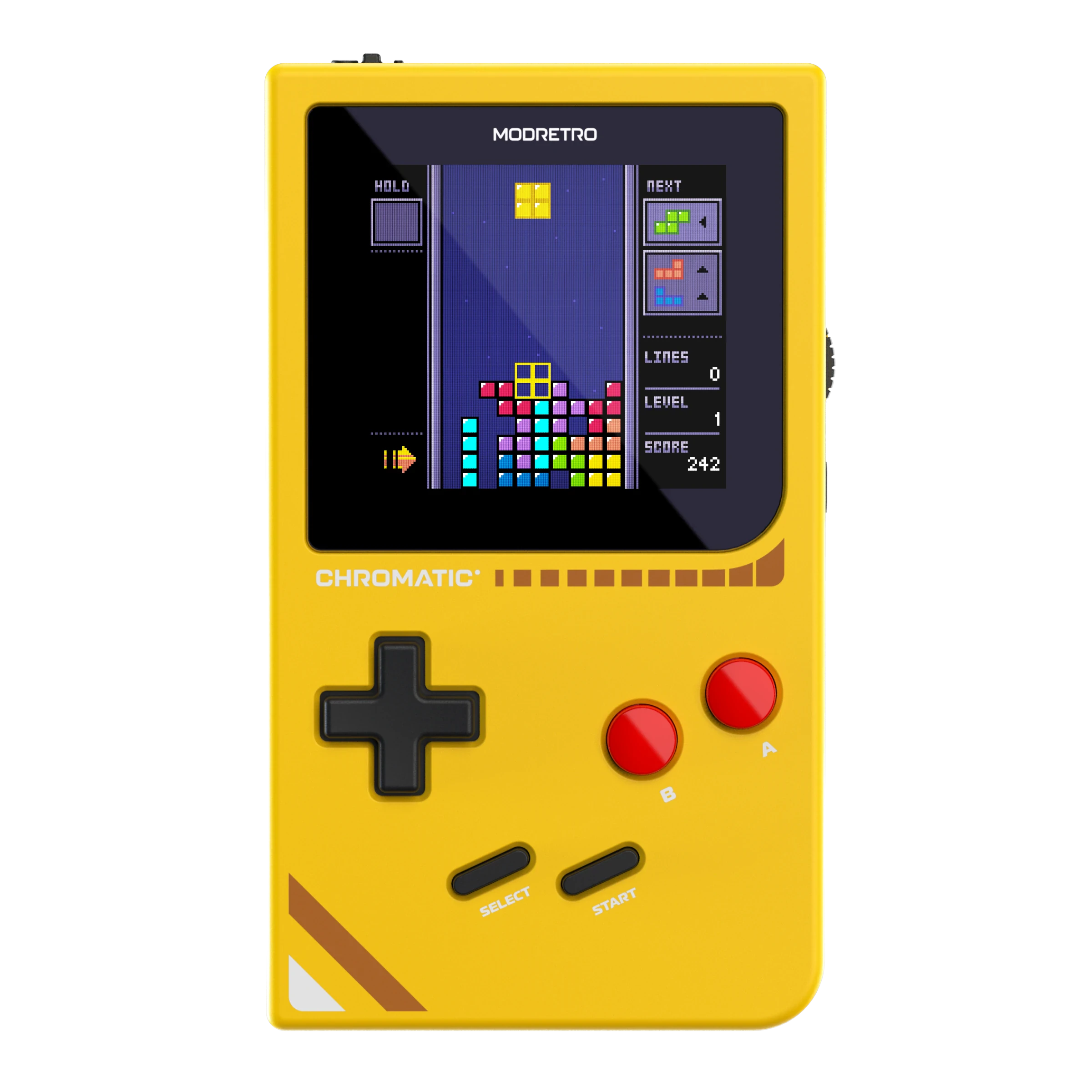 Yellow ModRetro Chromatic handheld